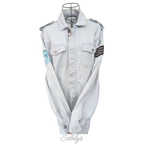 Zadig & Voltaire Kavy Rae Light Blue Cotton Military Utility Jacket Patch Medium - Picture 13 of 15